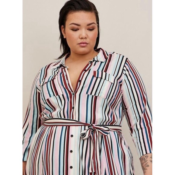 Torrid Midi Stretch Challis Button Shirt Dress Striped Womens Plus Sz 4 (4X /26) - Picture 3 of 16